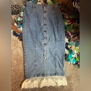 Denim Skirt with lace bottom
